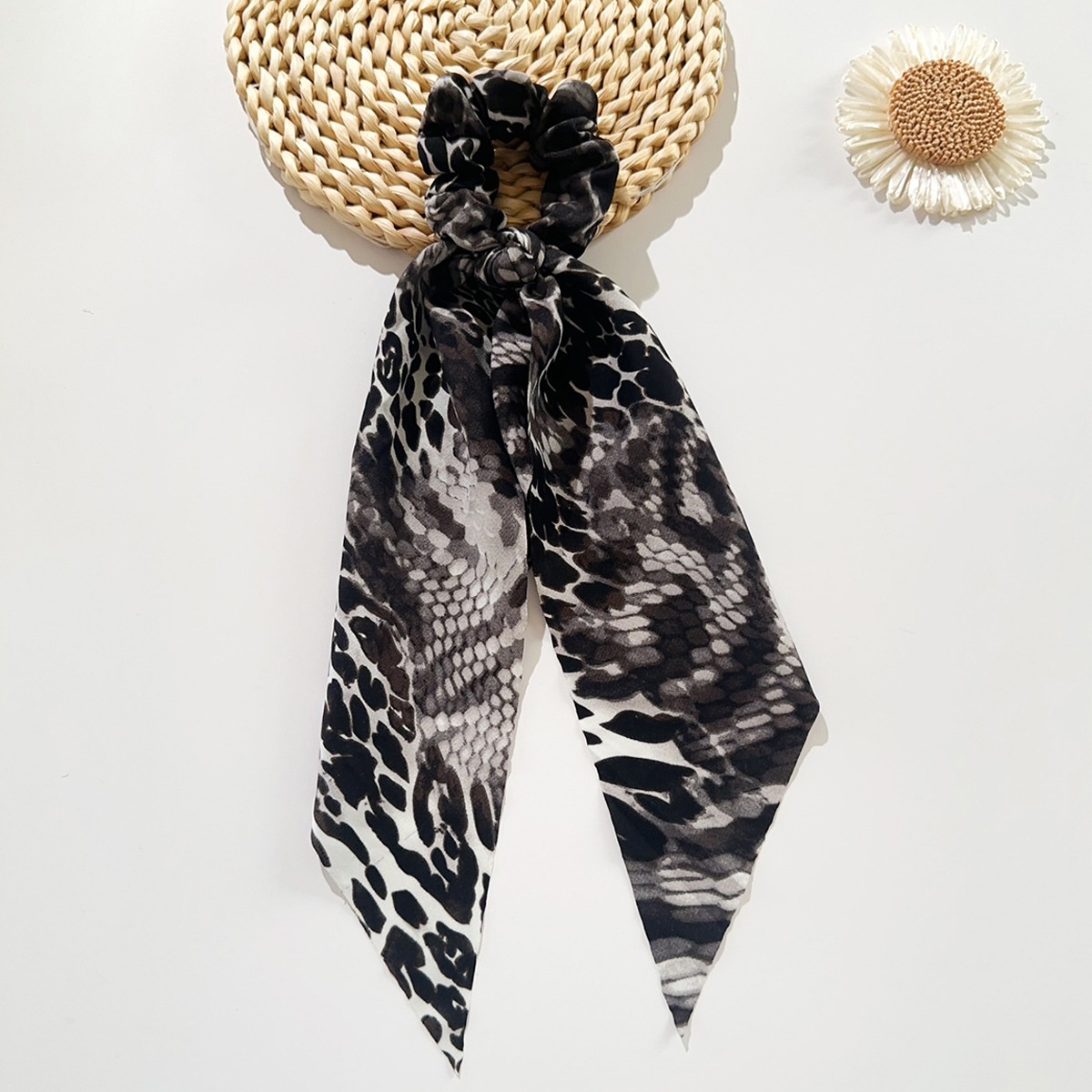 Women's Retro Snakeskin Hair Band High Elasticity Cloth Ponytail Holder