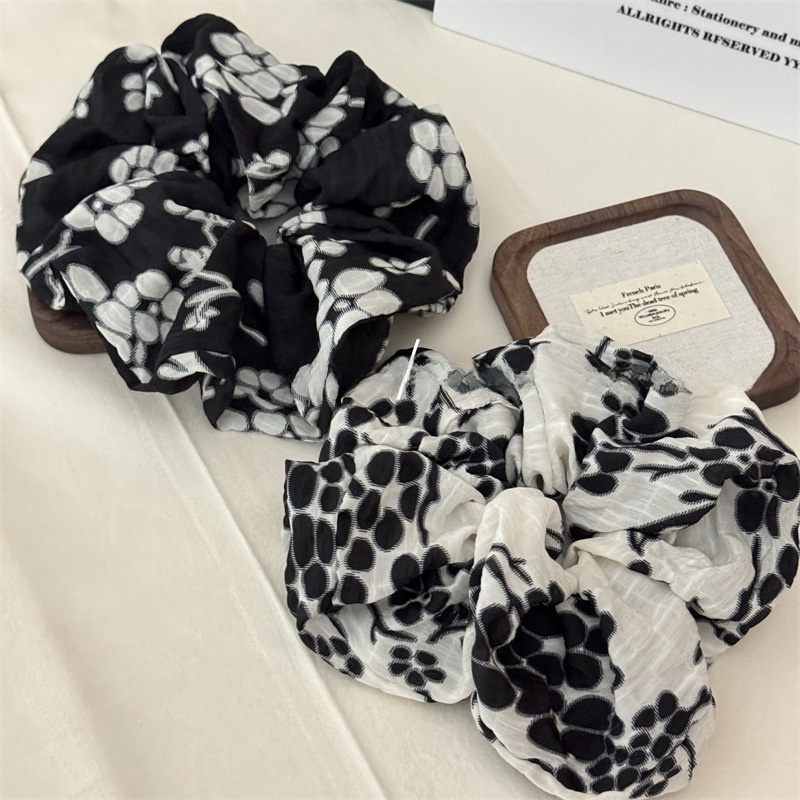 Women's Retro Spring Cloth Hair Tie Rubber Band Beige Ink Floral