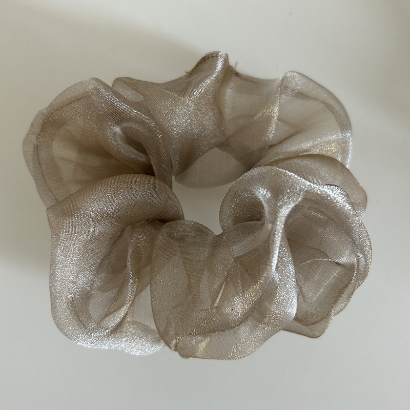 Women's Spring Pearl Shiny Organza Mesh Hair Tie For Bun Solid Color