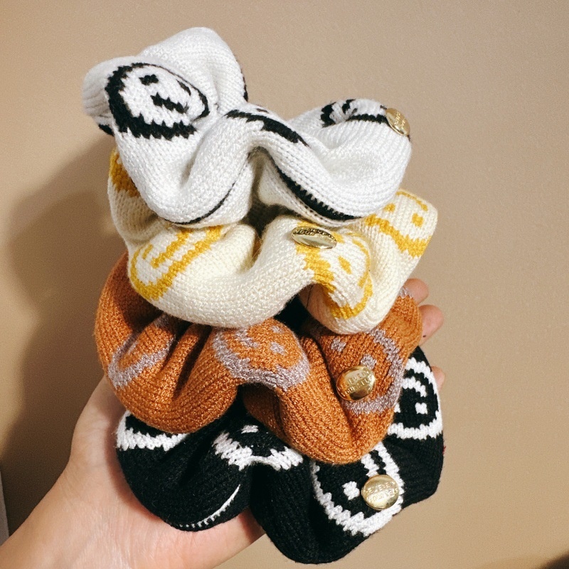 Women's Winter Plush Seamless High Ponytail Hair Tie Smiley Face