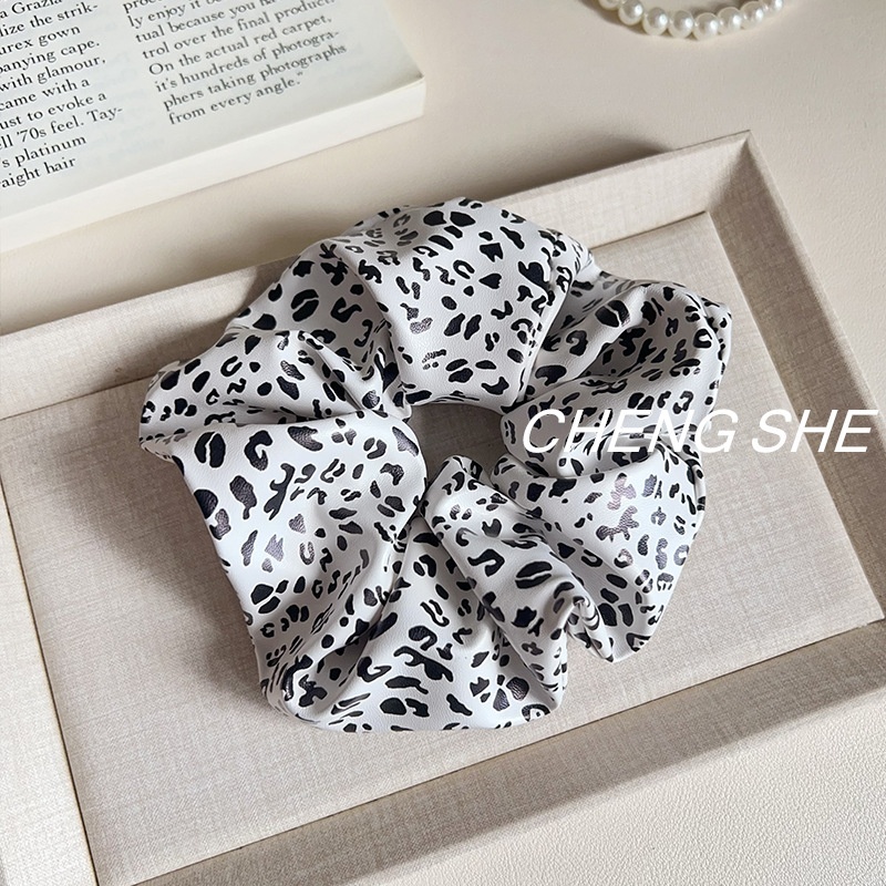 Women's Retro Leopard Print Leather Hair Tie Large Elastic INS Bun Headwear
