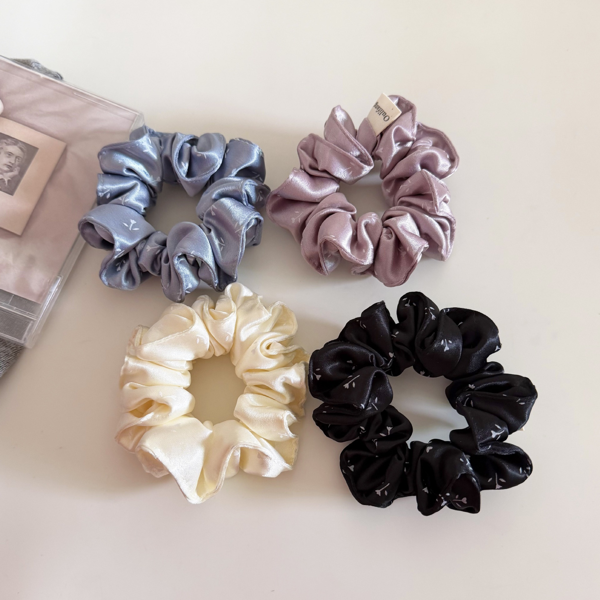 Women's Spring Satin Scrunchie Hair Accessory Black Ditsy Floral