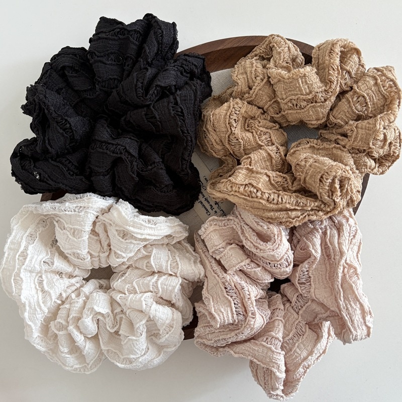 Women's French Soft Lace Bubble Cloud Hair Ties Elegant Solid Color Scrunchies