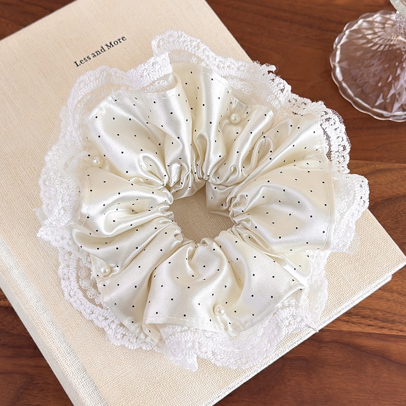 Women's Elegant French Polyester Hair Tie For Daily Wear Polka Dots