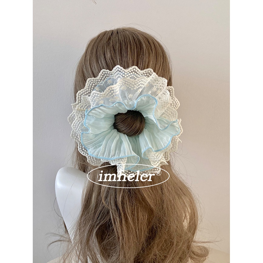 Women's Spring Summer Japanese Lace Hair Tie Blue Ditsy Floral