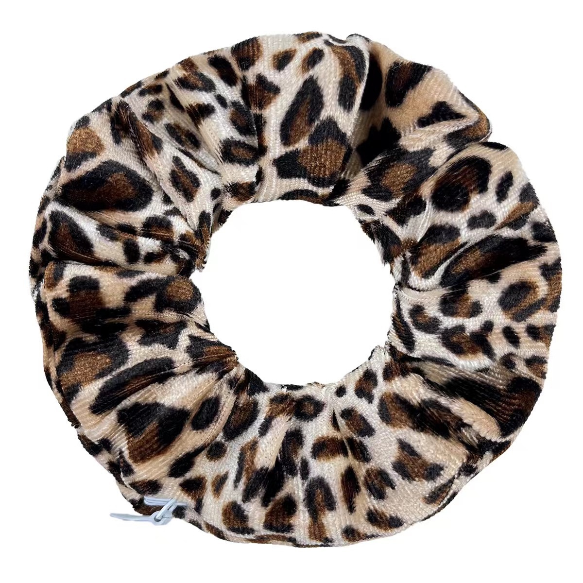 Women's Velvet Zipper Pocket Hair Scrunchies Retro Leopard Multi-Color