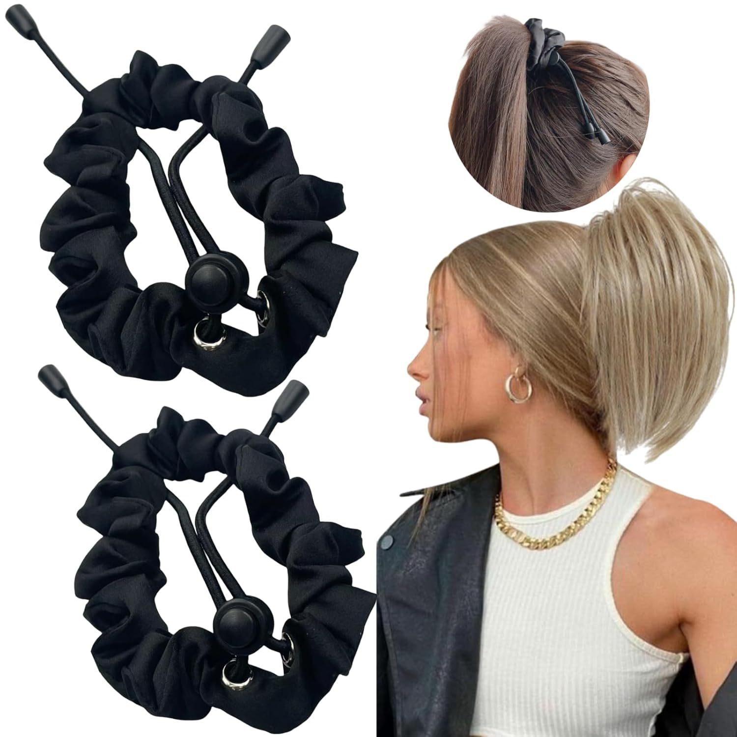 Women's Elastic Satin Heatless Wave Curler Hair Tie Solid Black Coffee