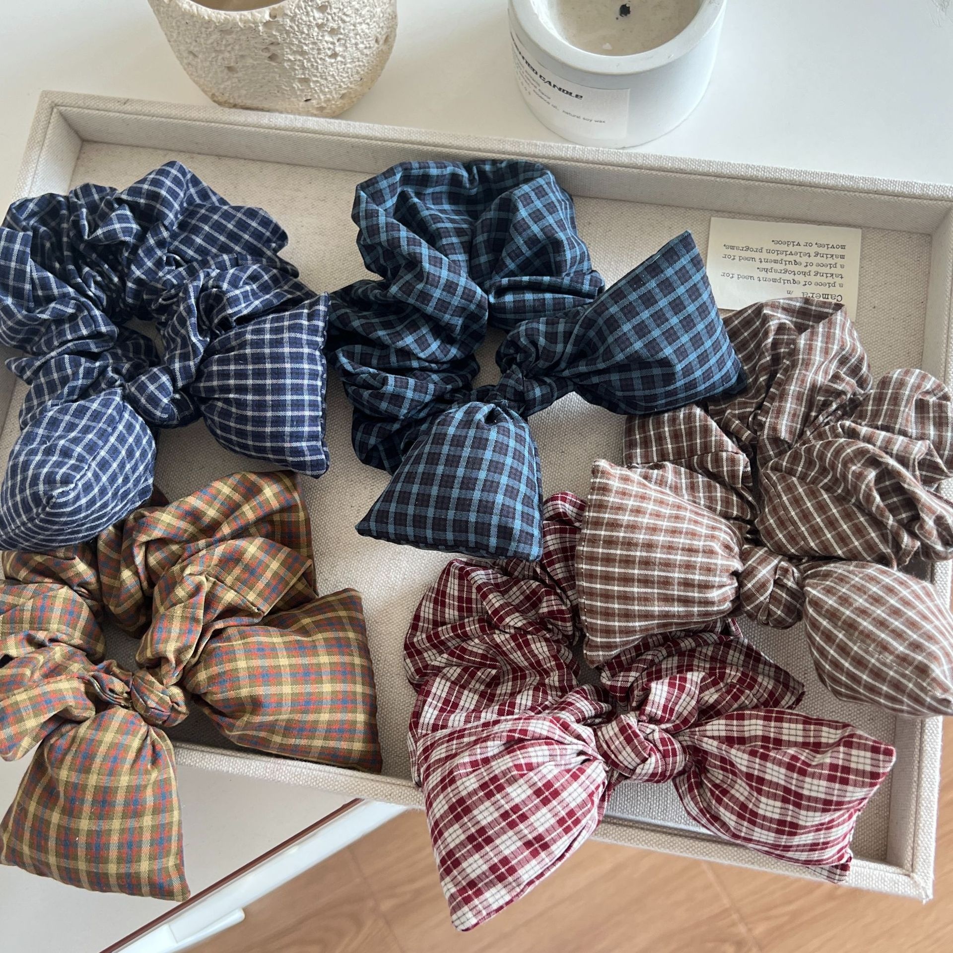 Women's Ruffled Fabric Low Ponytail Hair Tie Scrunchie Retro Plaid