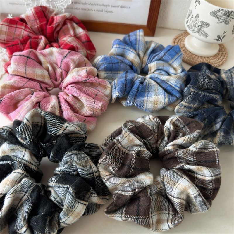 Women's Elastic Polyester Preppy Scrunchies Winter Plaid Hair Ties