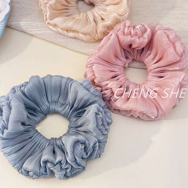 Women's Sweet Spring Summer Tulle Flower Hair Rubber Band Grey