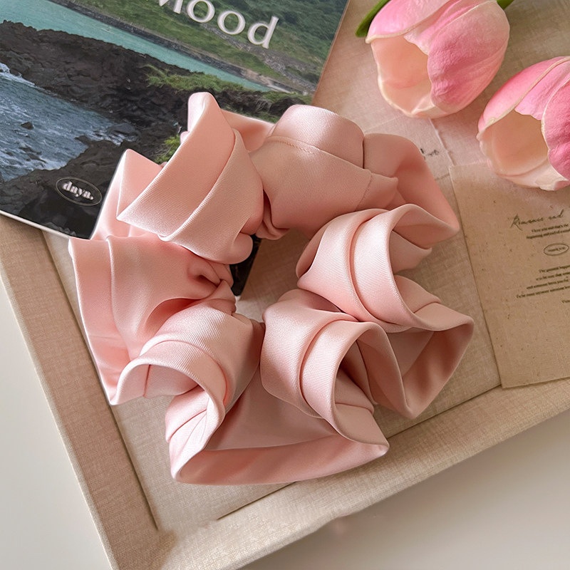 Women's Spring Summer Satin Scrunchie Hair Tie Sweet Blue Floral