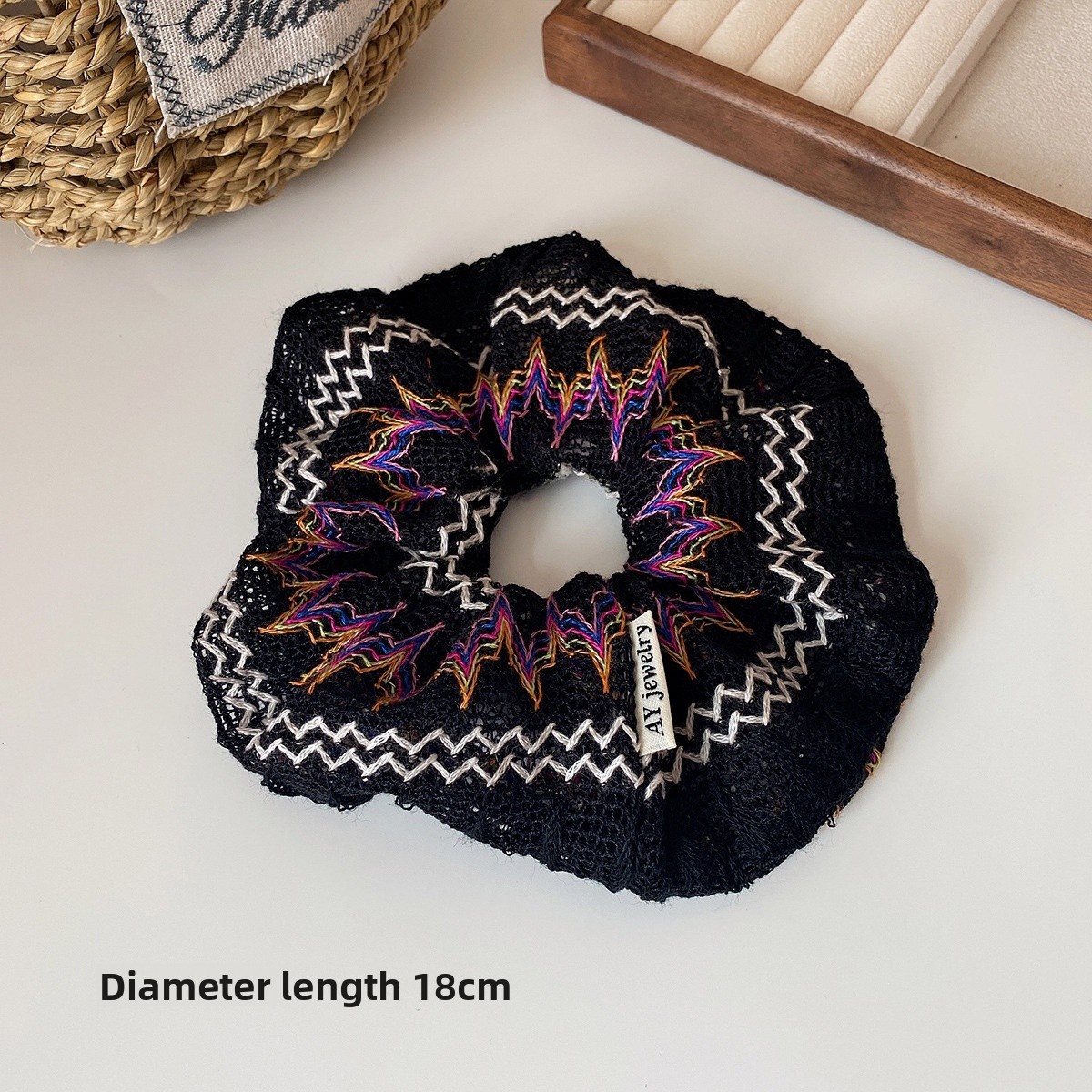 Women's Hand-Woven Large Cloth Hairband Color-Block Floral Grid Black & Coffee