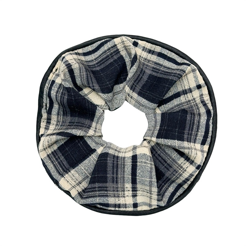 Women's Coffee Plaid & Blue Polka Dot Fabric Bun Headband Hair Tie