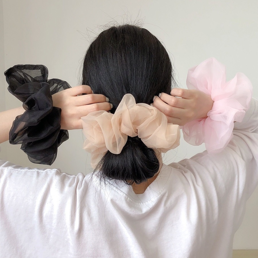 Women's Simple Daily Organza Pleated Hair Tie Scrunchie Solid Color