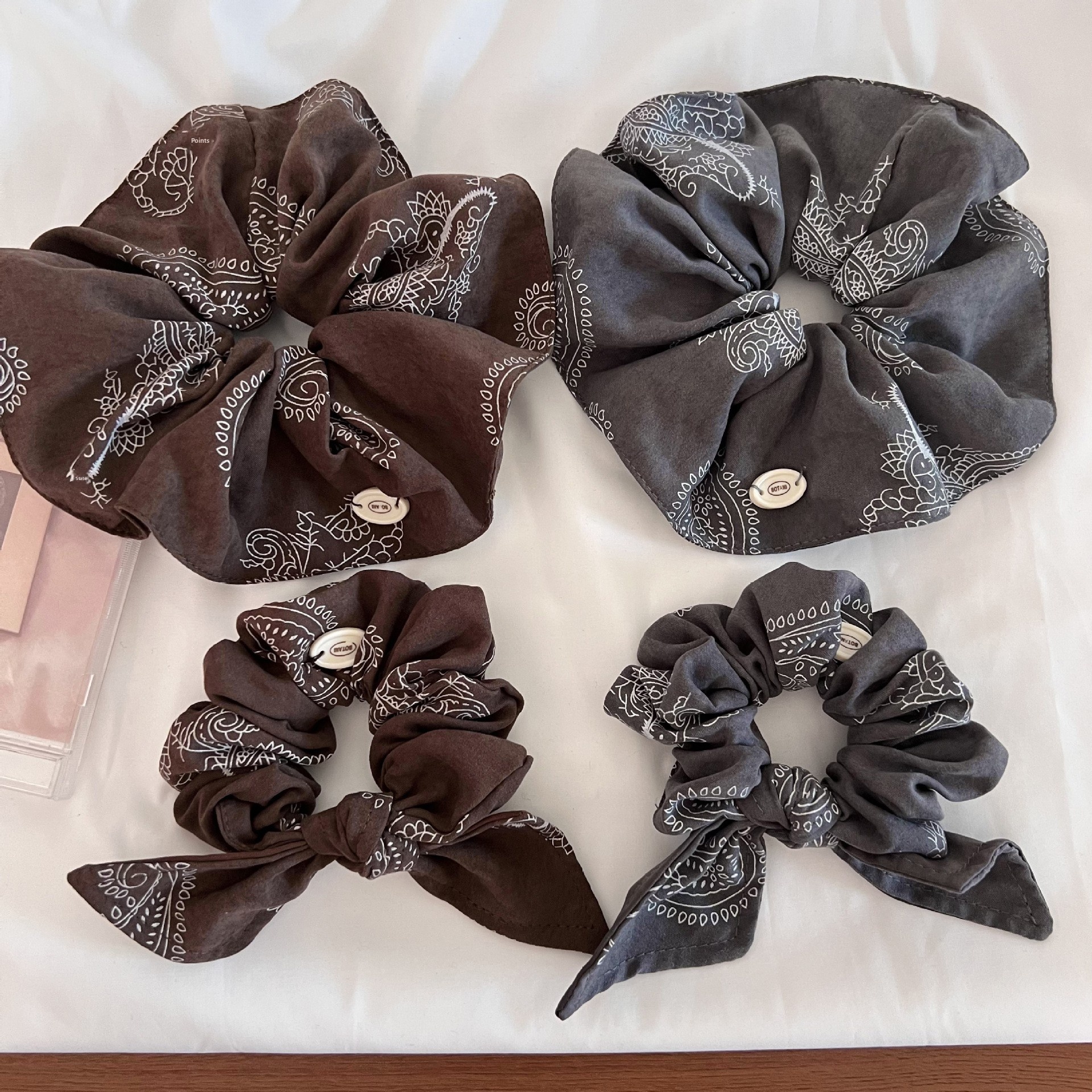 Women's Autumn Soft Cloth Telephone Cord Hair Tie Coffee Floral