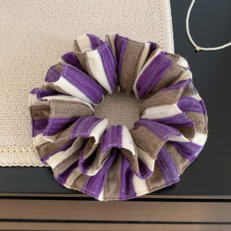 Women's Luxury Cloth Oversized Bow Hair Tie Purple Brown Striped