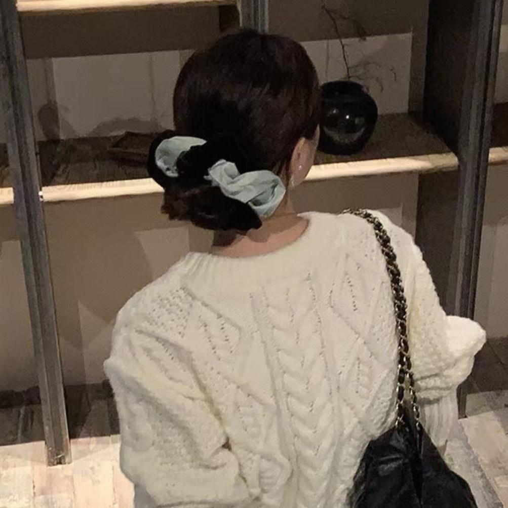 Women's Velvet Double Rose Ponytail Bun Hair Tie Mint Color Block