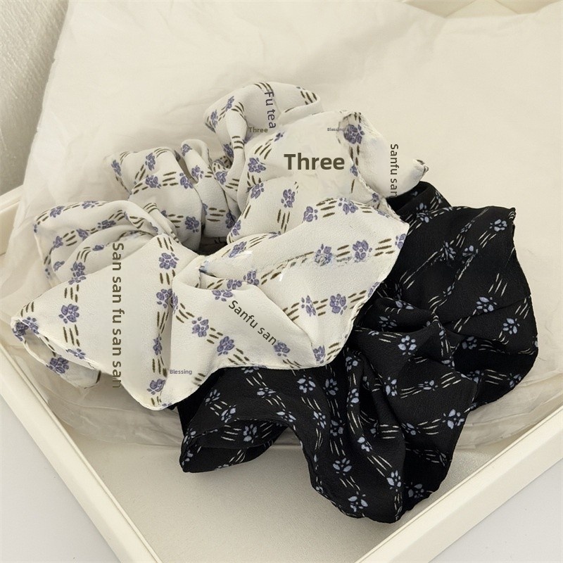 Women's Retro Soft Cloth Spring Hair Tie Black White Ditsy Floral