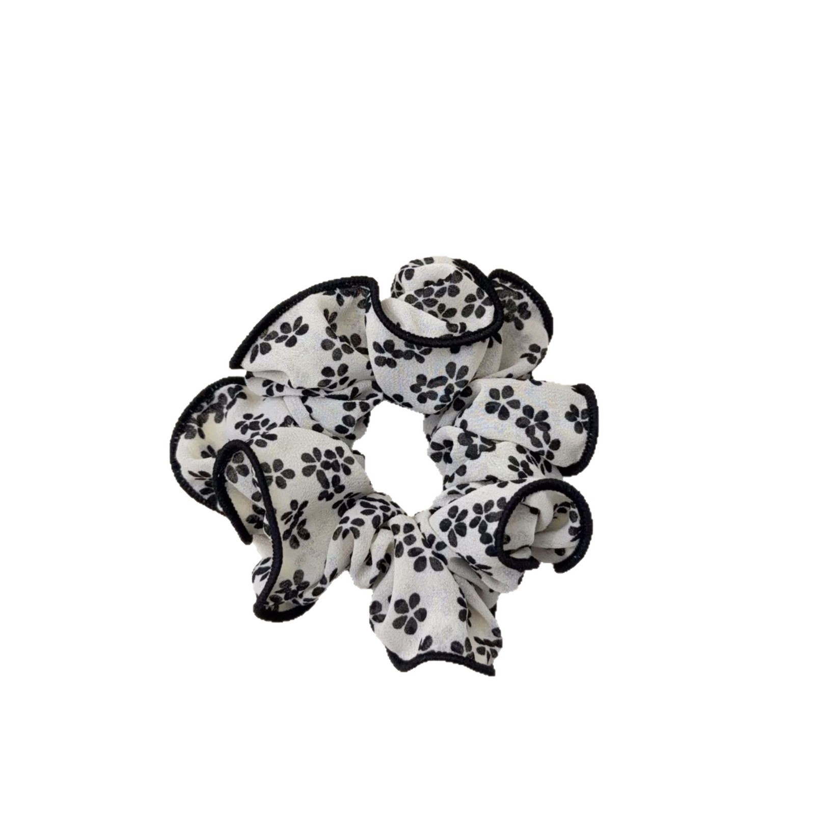 Women's Spring Summer French Style Cloth Hair Tie Black Ditsy Floral