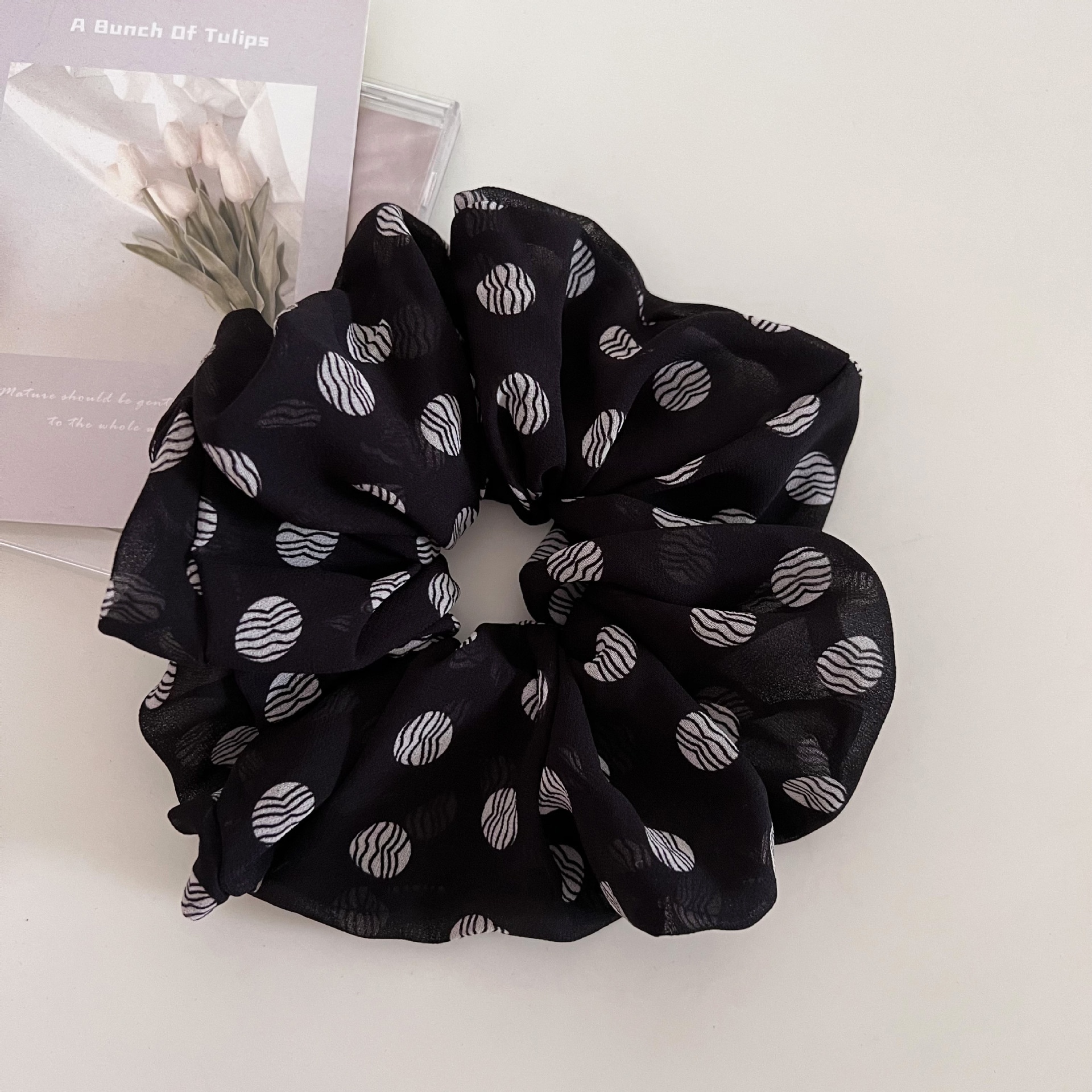 Women's Vintage Cloth Hair Tie For Ponytails Brown Polka Dot