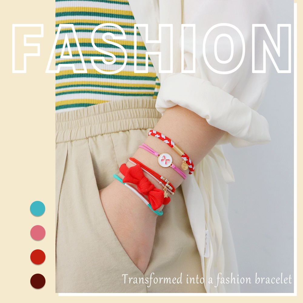 Women Elastic Hair Band Bracelet Metallic Boho Handmade Bowknot