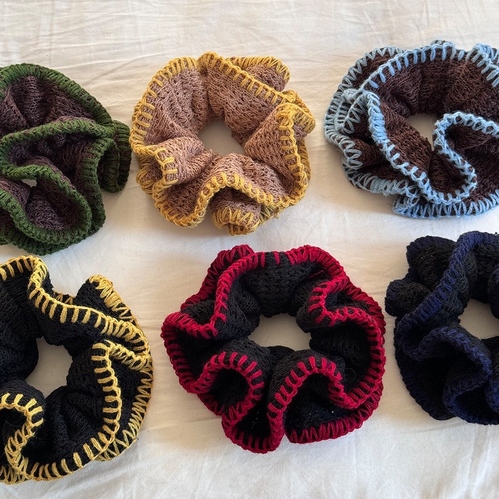 Women's Color Block Knitted Hair Band Soft Elastic Fabric Hair Tie Accessory