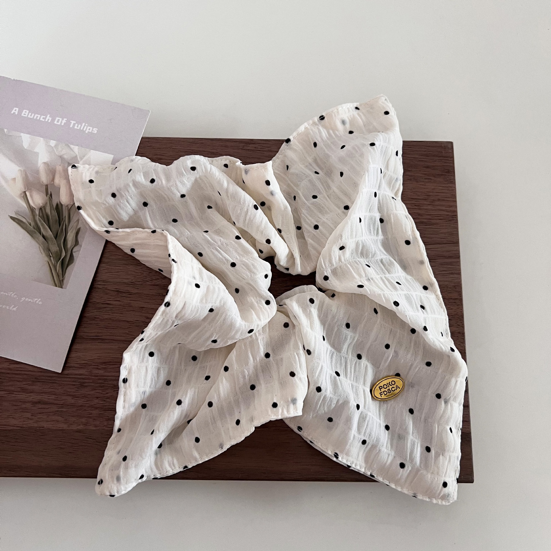 Women's Gentle Cloth Bow Hair Tie Scrunchie Blue Beige Striped Dot