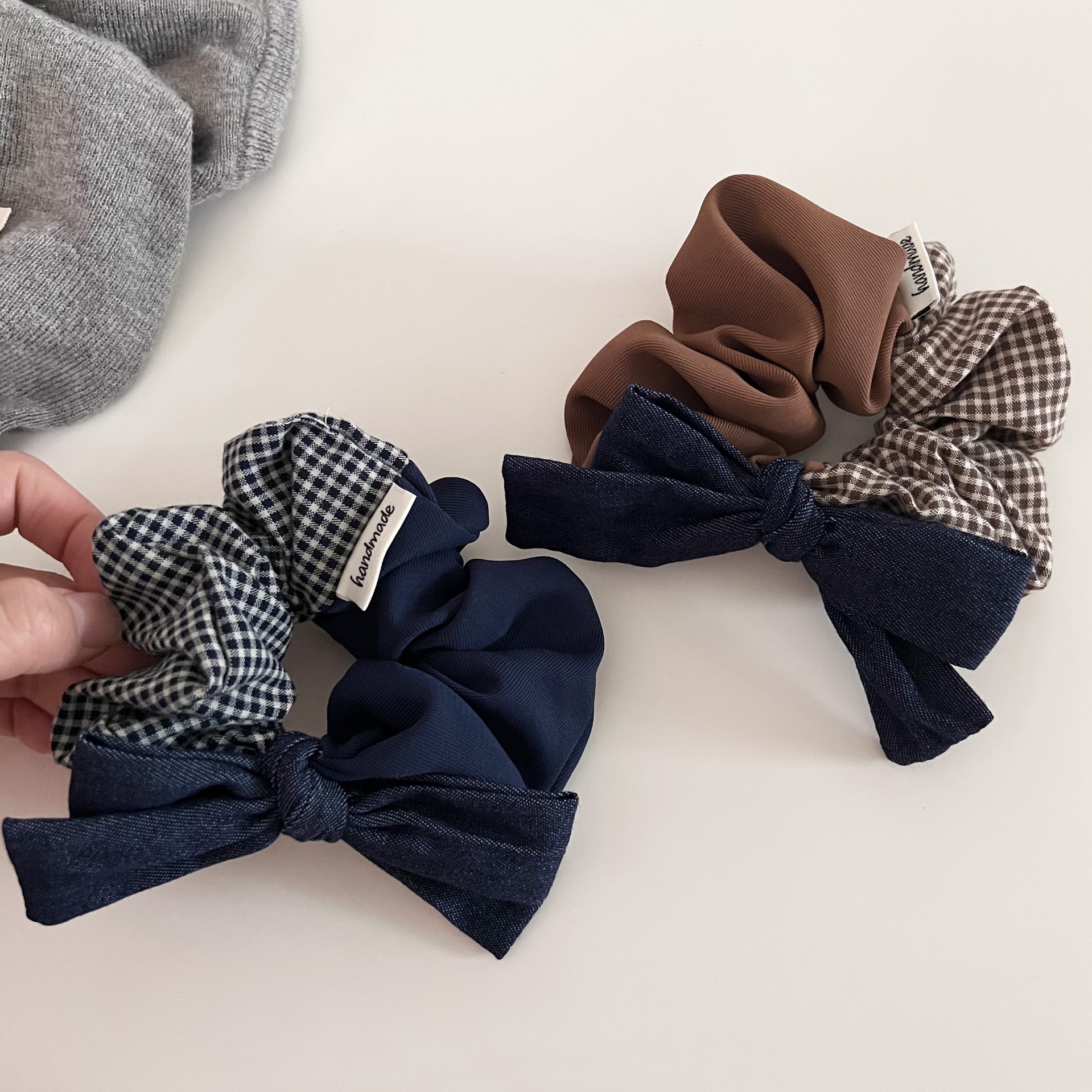 Women's Retro Cloth Bowknot Daily Hair Scrunchie Coffee Plaid