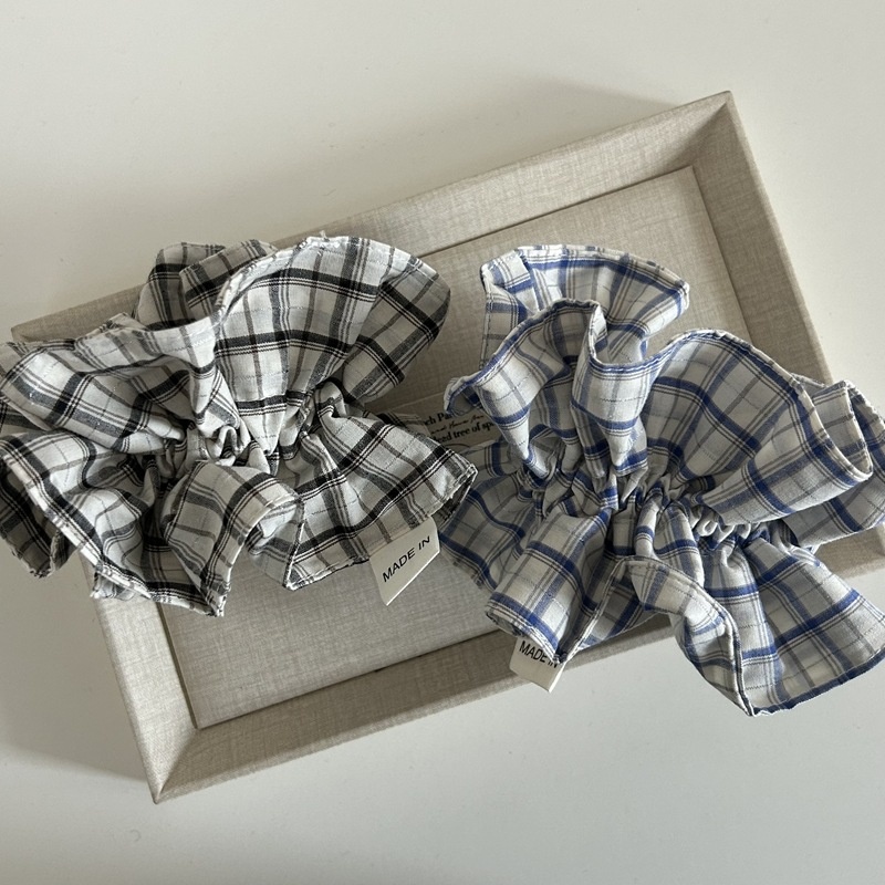 Women's Everyday Cloth Scrunchies Hair Ties Blue Black Checkered Plaid