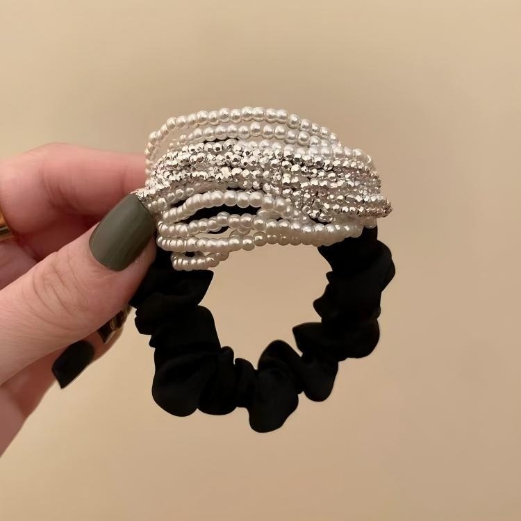 Women's Elastic Pearl Cloth Lazy Hair Tie Autumn Winter Striped Polka Dot