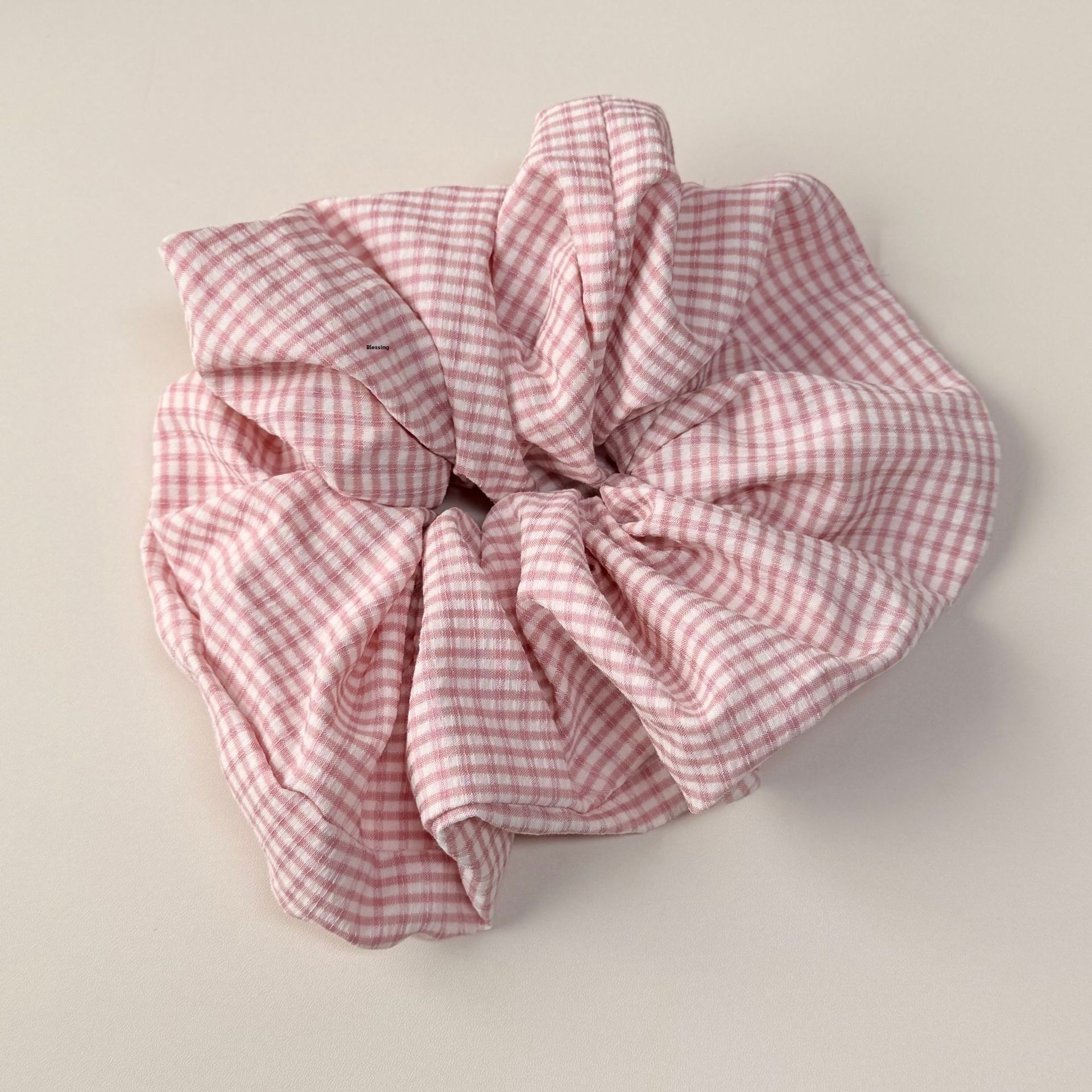 Women's Stylish Cloth Hair Tie in Pink Plaid for Spring and Summer