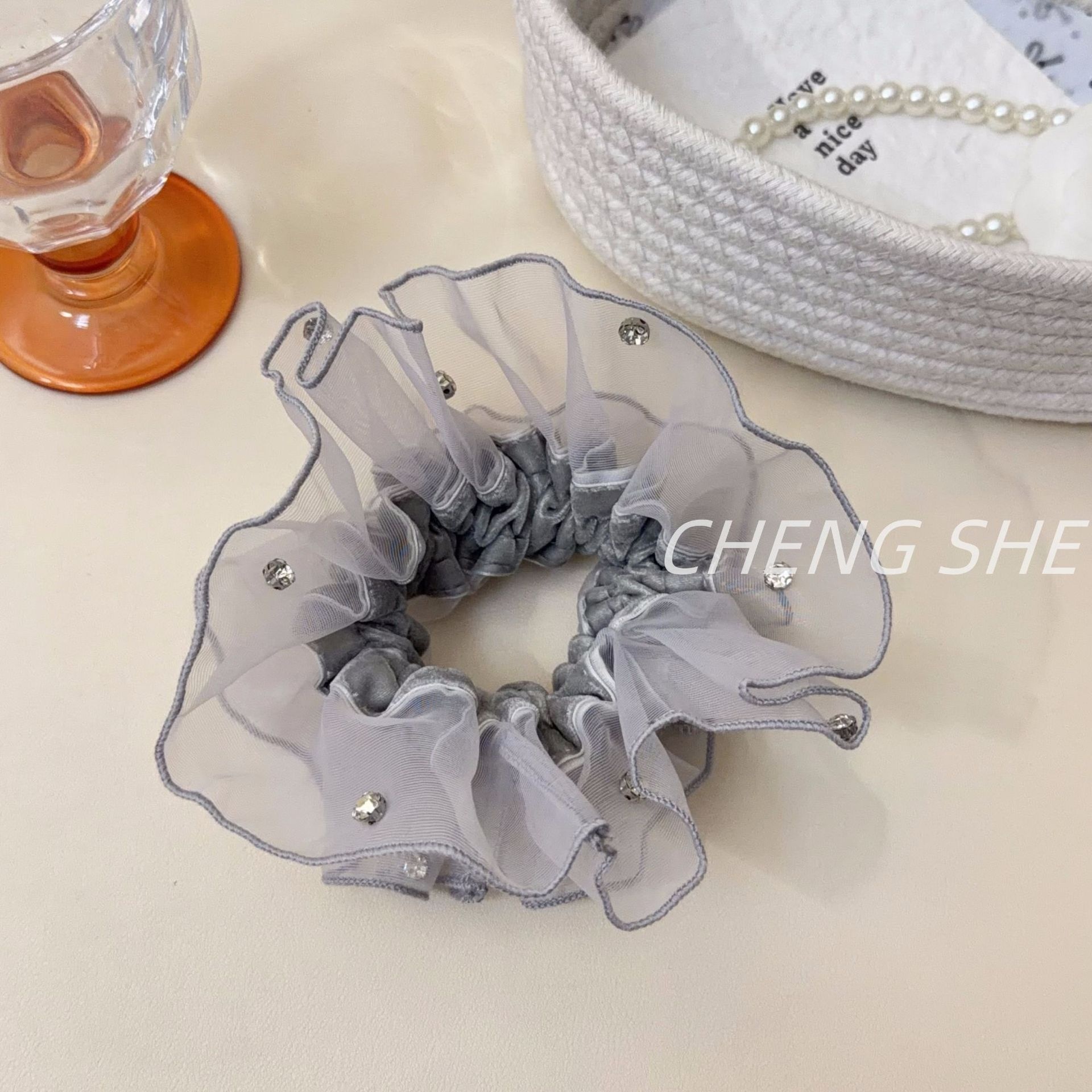 Women's Everyday Elegant Organza Rhinestone Hair Tie Solid Yellow