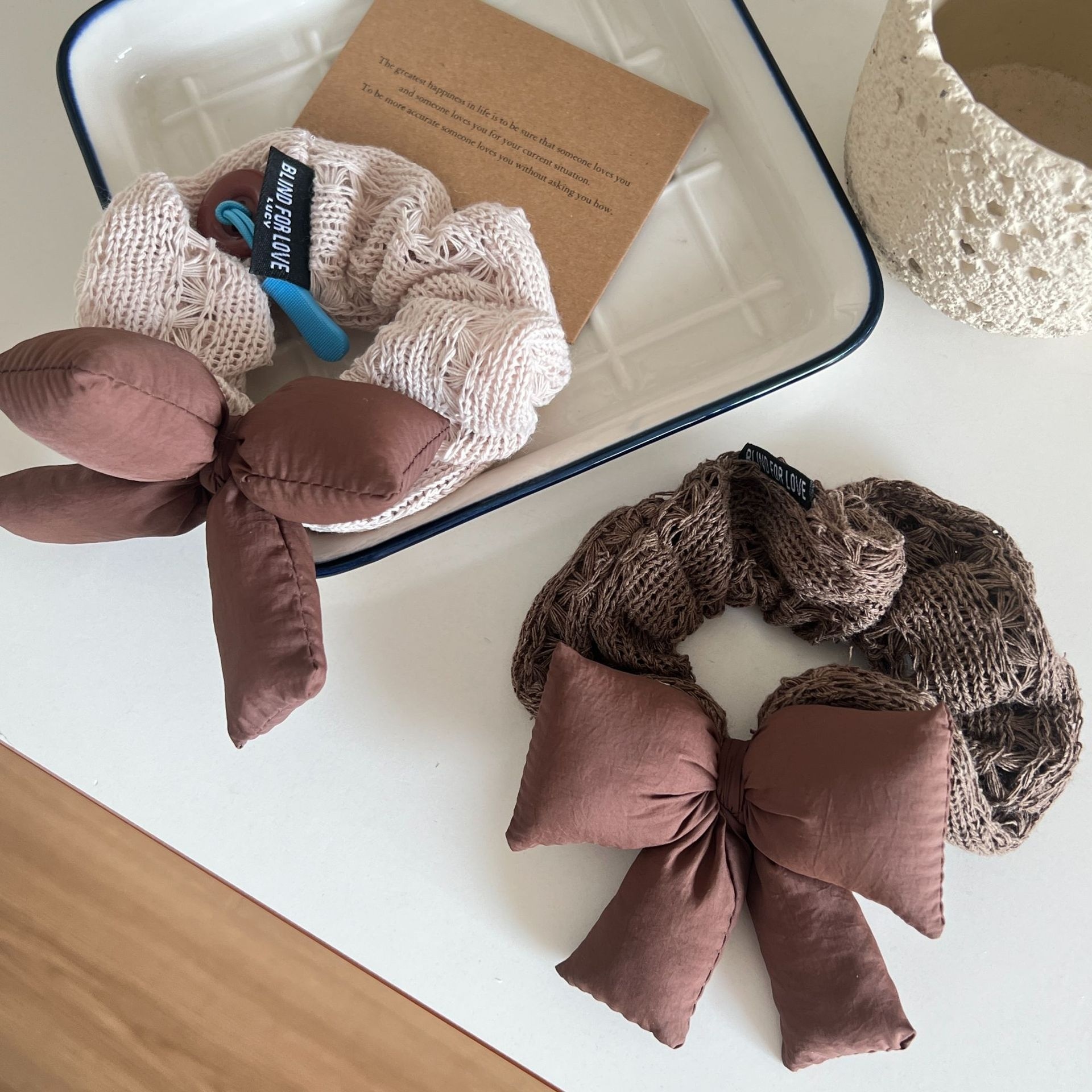 Women's Knitted Wool Butterfly Knot Scrunchies Lazy Style Winter Hair Ties