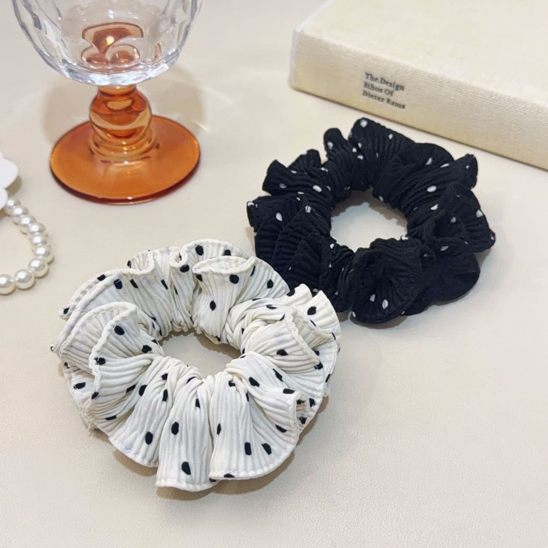 Women's Everyday French Style Chiffon Hair Scrunchie White Polka Dots