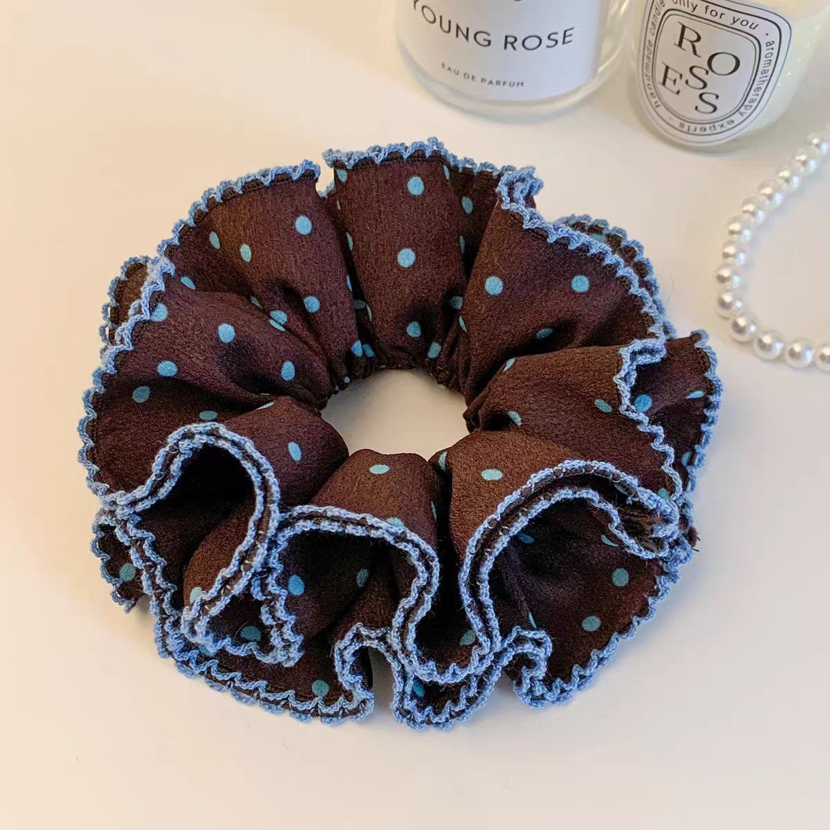 Women's Retro Spring Cotton Hair Tie Black & White Polka Dots