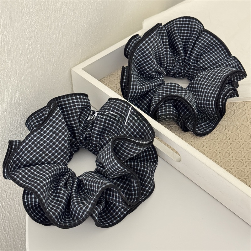 Women's Everyday Cloth Scrunchie Hair Tie Black and White Checkered Plaid