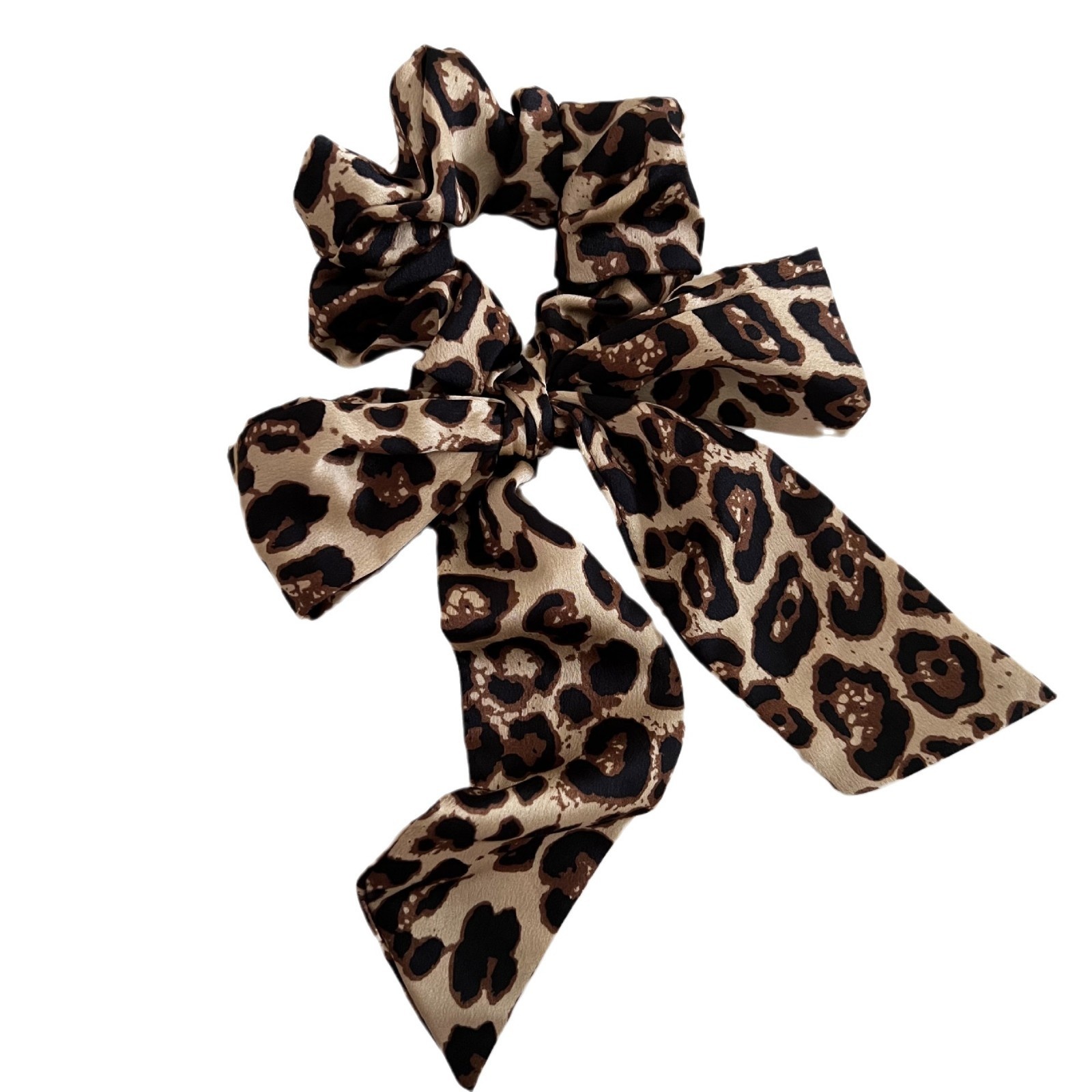 Women's Retro Leopard Print Cloth Sash Hair Tie Elegant Butterfly Knot Scrunchie