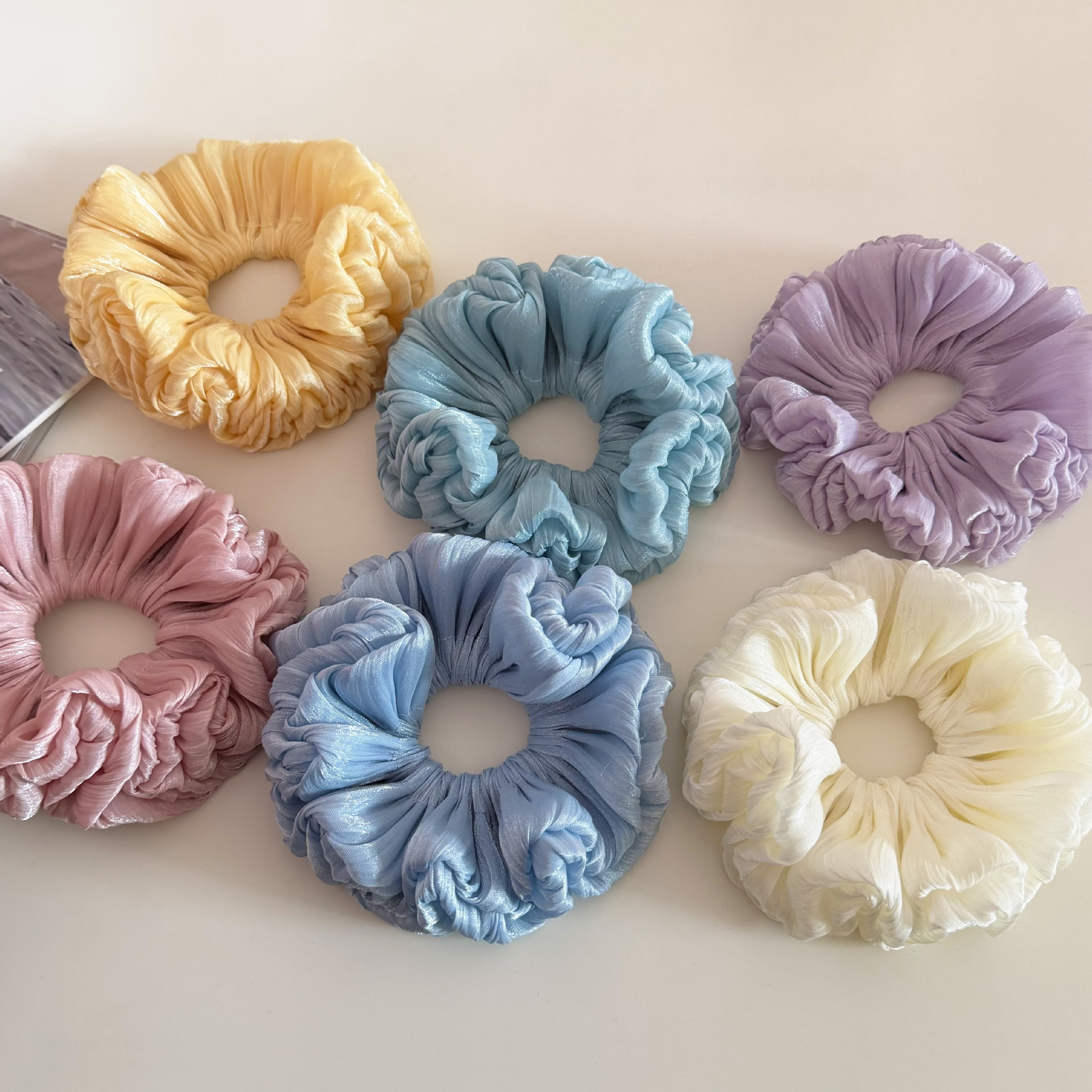 Women's Spring French Style Organza Hair Tie Scrunchie Solid Red