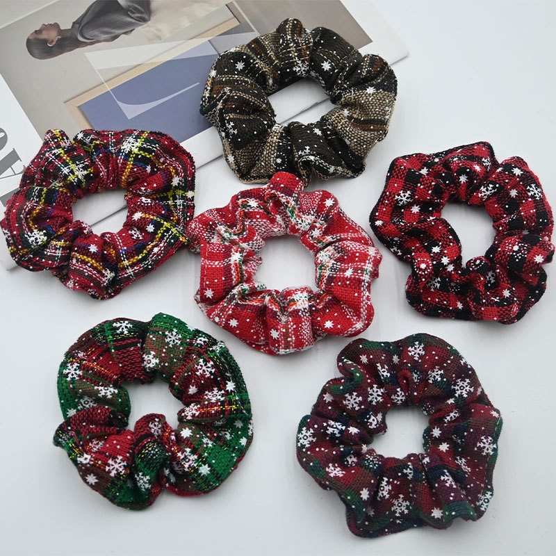 Women's High Elastic Cloth Bow Hair Ties Christmas Plaid Floral Print