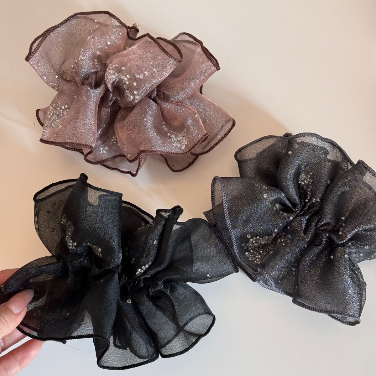 Women's Irregular Tulle Rhinestone Hair Tie in Elegant Coffee for Winter