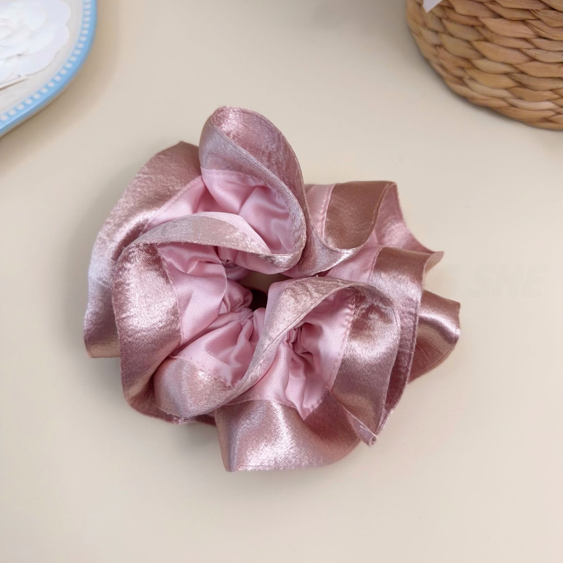 Women Girls Spring Summer Satin Bubble Braid Hair Rope Solid Pink