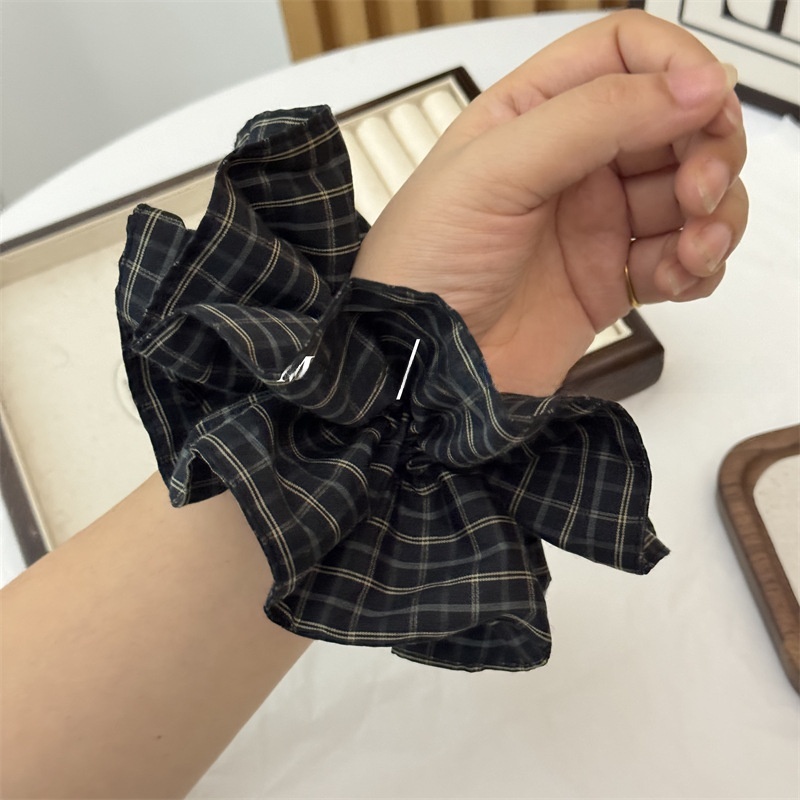 Women's Retro Cloth Hair Tie Black & Green Plaid Checkered Scrunchie