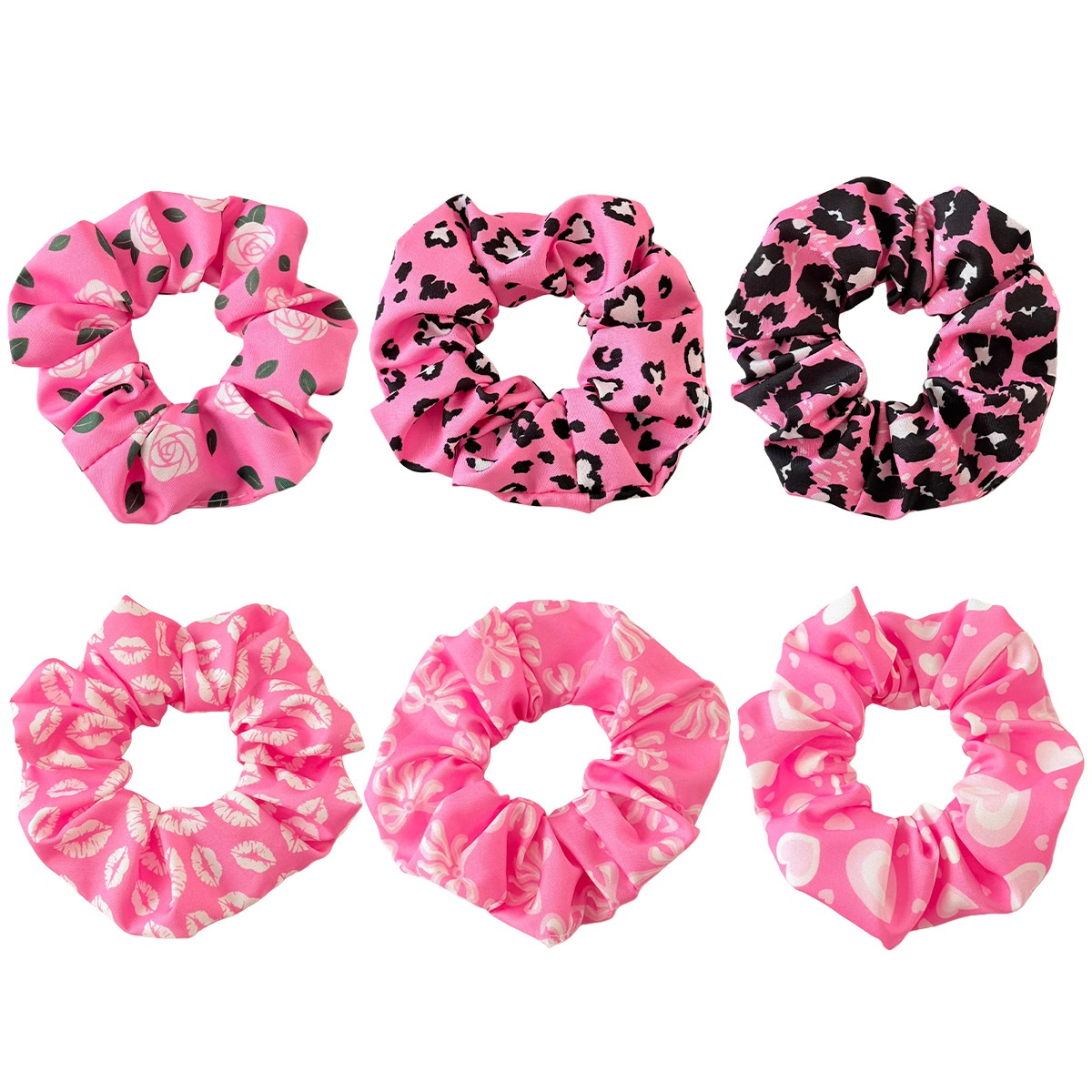 Women's Valentine Cloth Hairband Pink Rose Heart Leopard Print
