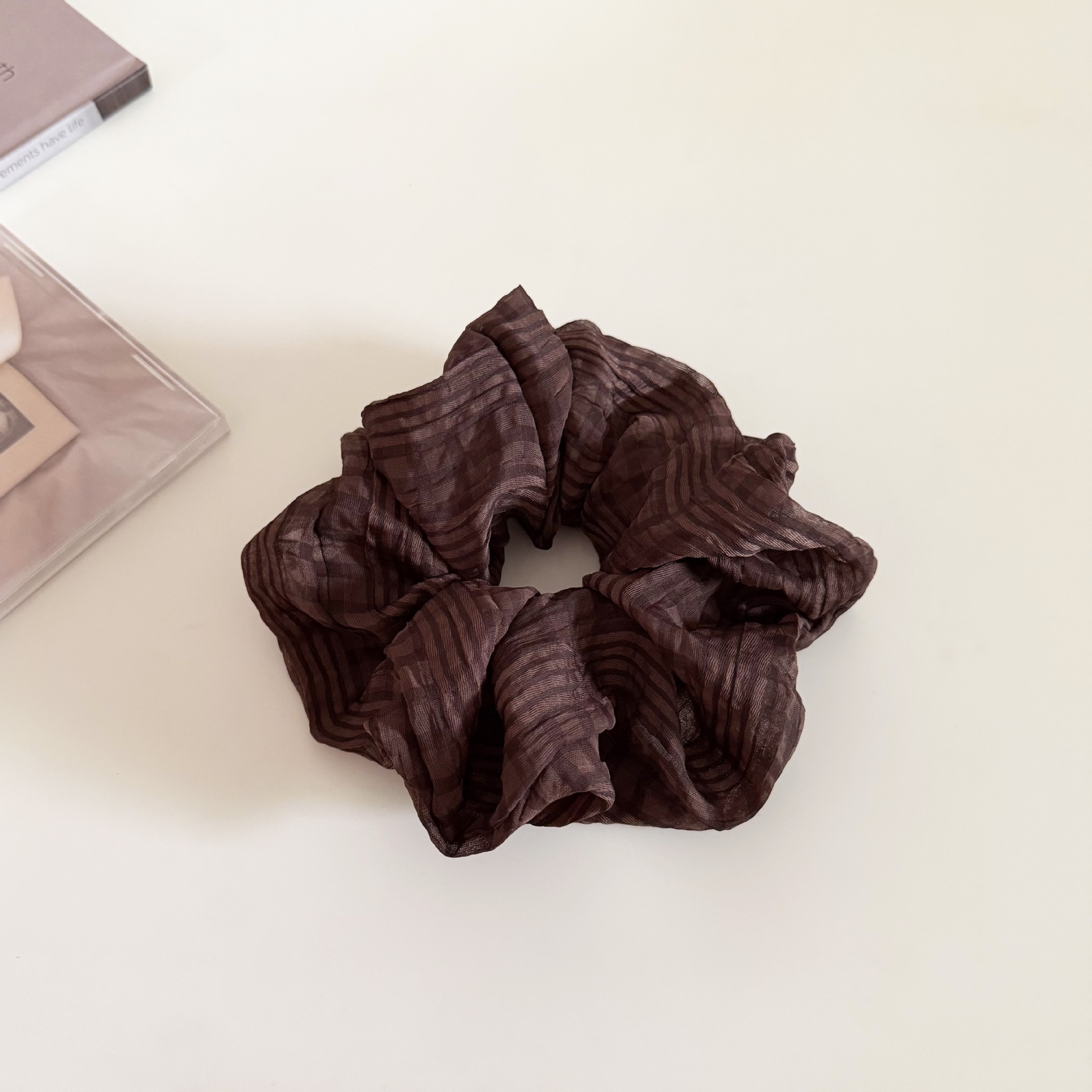 Women's Spring Tulle Hair Tie Scrunchie Daily Accessory Coffee Striped