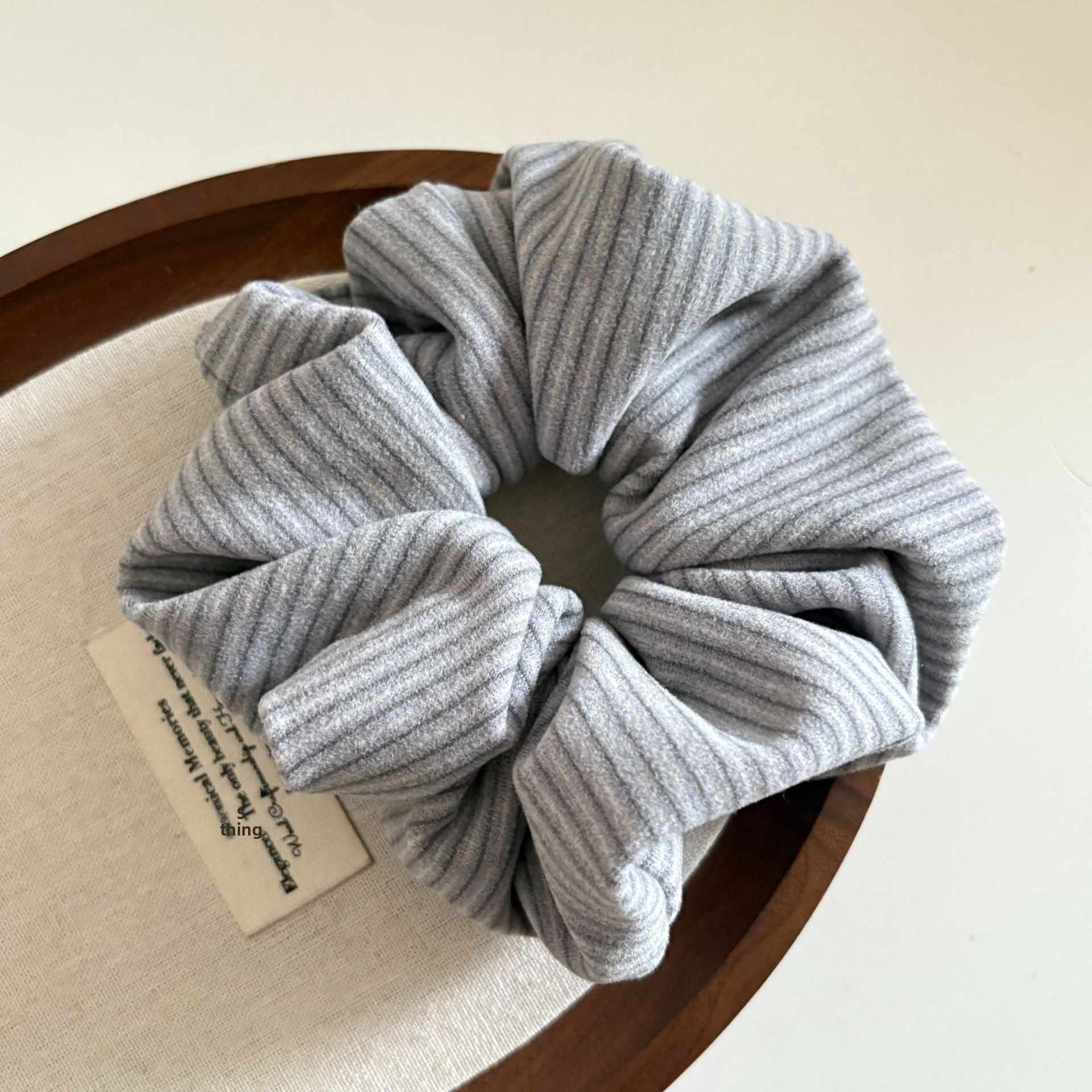 Women's Cozy Autumn Winter Knit Hair Tie Scrunchie Pink Striped