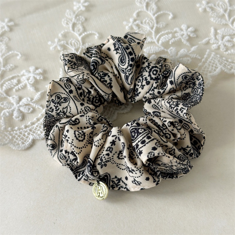 Women's Versatile Cloth Elastic Hair Bands Brown Almond Floral Print