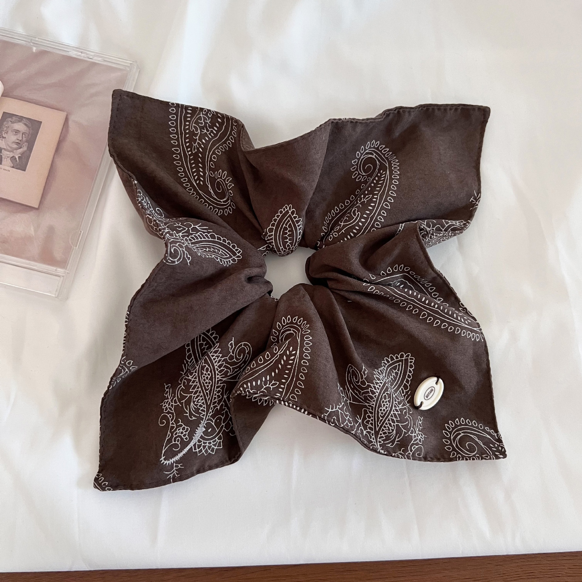 Women's Autumn Soft Cloth Telephone Cord Hair Tie Coffee Floral