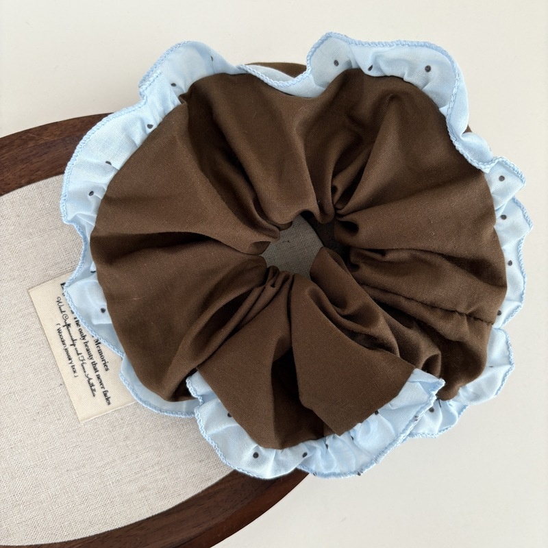 Women's Cloth Lace Scrunchie Ponytail Holder Blue Coffee Striped Plaid