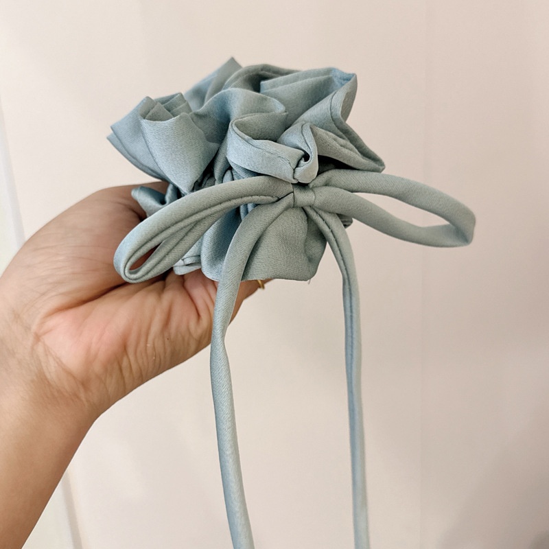 Ladies Double Layer Satin Elastic Ponytail Hair Scarf Bow Knot