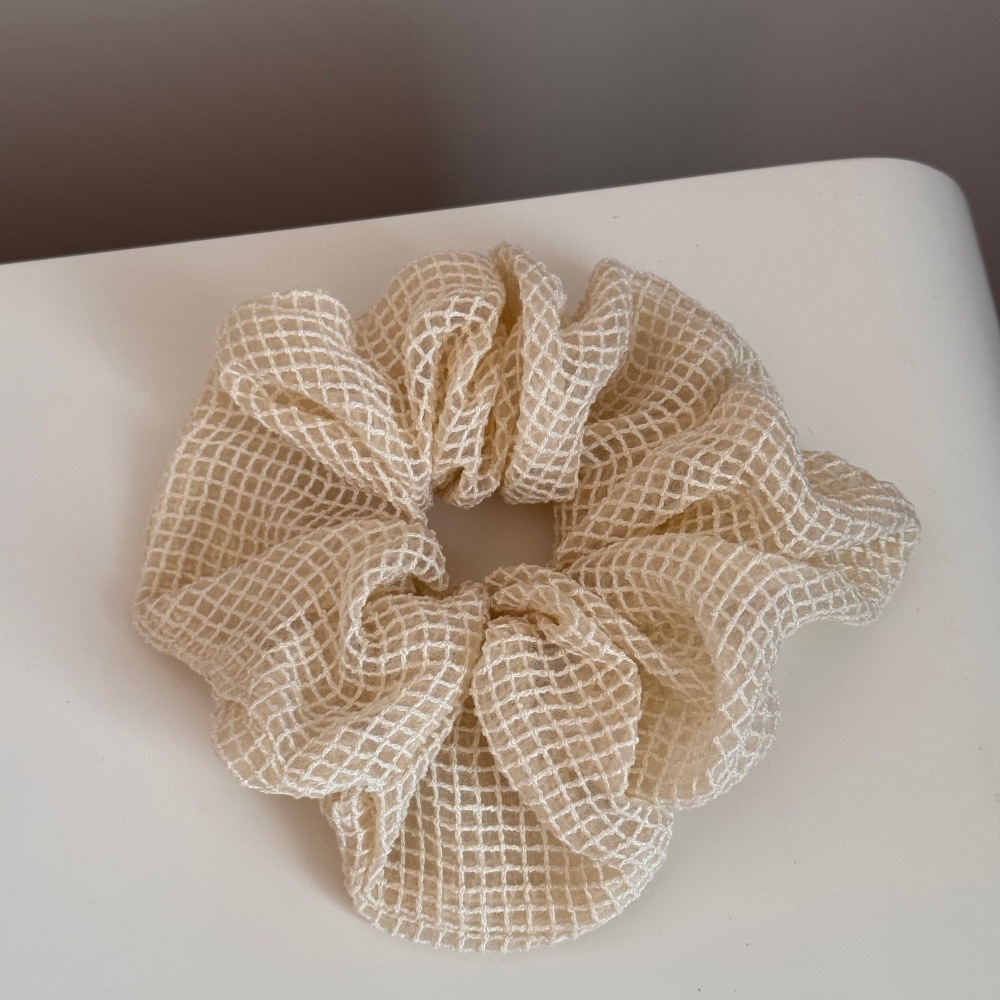 Women's Sweet Spring Fabric Hair Scrunchie Yellow Grid Pattern
